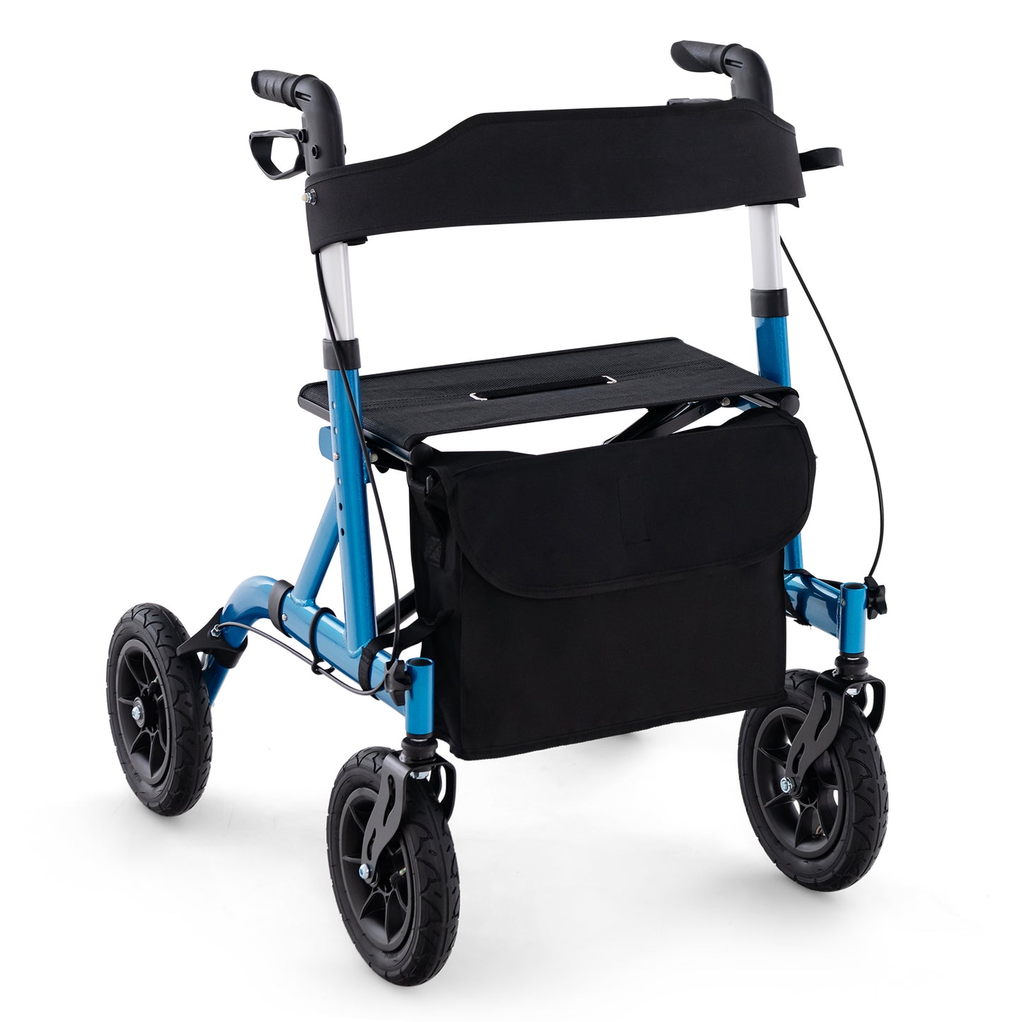 Giantex All-Terrain Rollator Walker w/ Pneumatic Tires, Foldable Outdoor Walkers, Lightweight Walker for Seniors, Blue