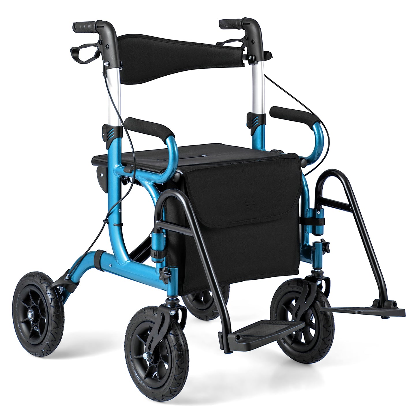 Giantex Walkers for Seniors, Folding Rolling Walker w/Reversible Backrest, Detachable Storage & Umbrella Holder, Navy