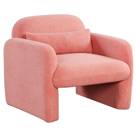 Giantex Modern Accent Chair, Fabric Upholstered Armchair w/Waist Pillow, Comfy Reading Single Sofa, Pink