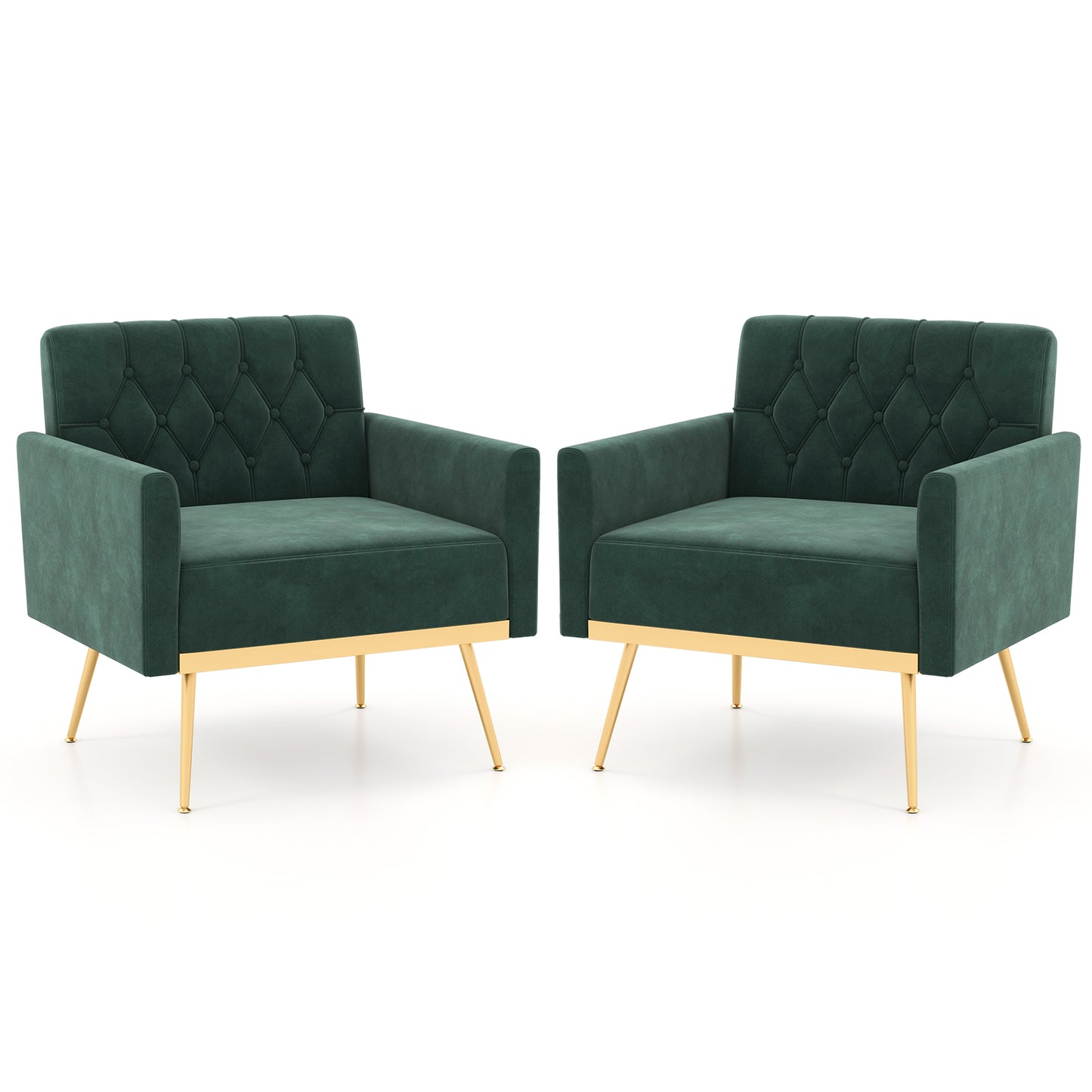 Giantex Mid-century Upholstered Accent Chair, Modern Leisure Velvet Sofa w/Adjustable Foot Pads (2, Dark Green)