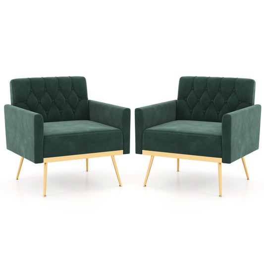 Giantex Mid-century Upholstered Accent Chair, Modern Leisure Velvet Sofa w/Adjustable Foot Pads (2, Dark Green)