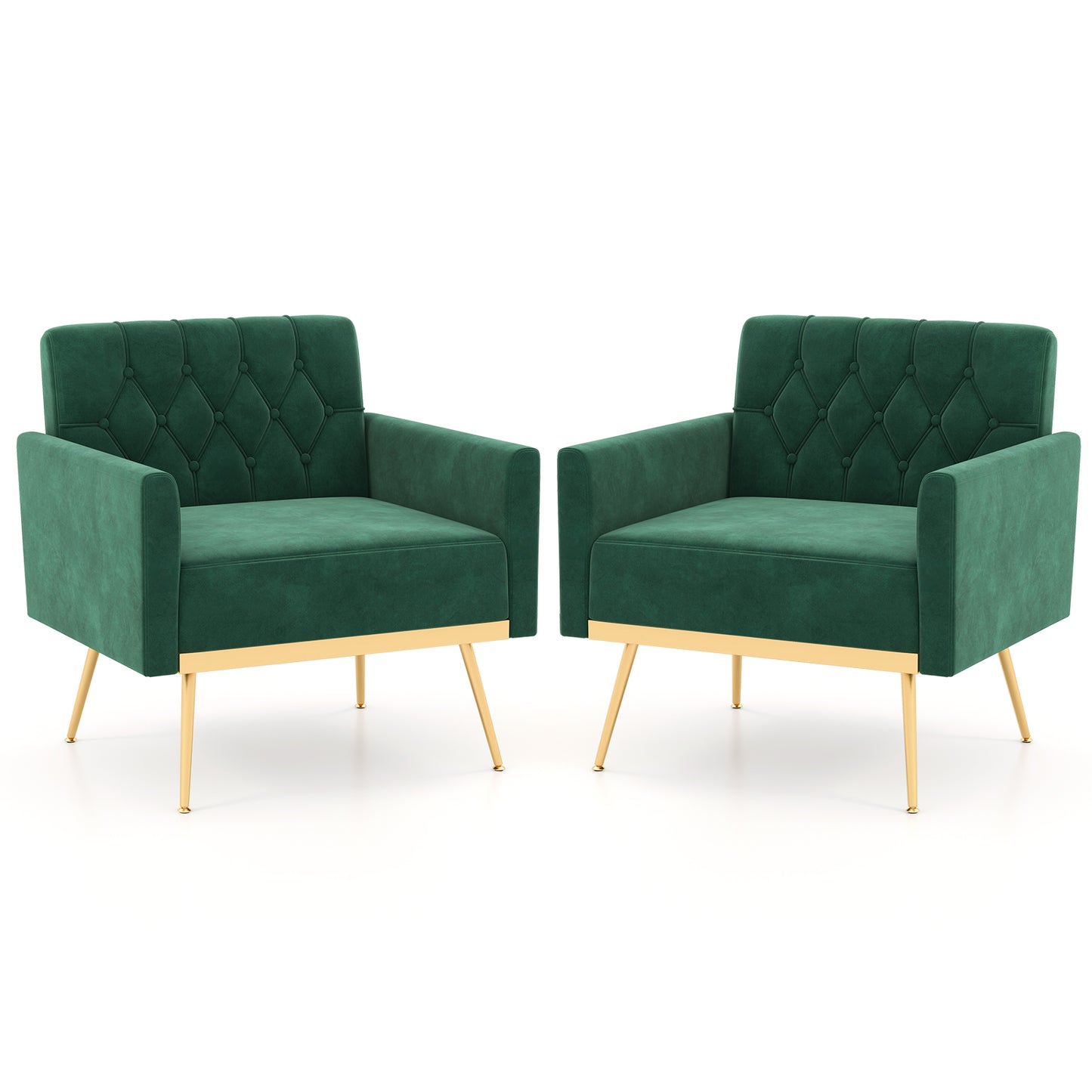 Giantex Mid-century Upholstered Accent Chair, Modern Leisure Velvet Sofa w/Adjustable Foot Pads (2, Green)