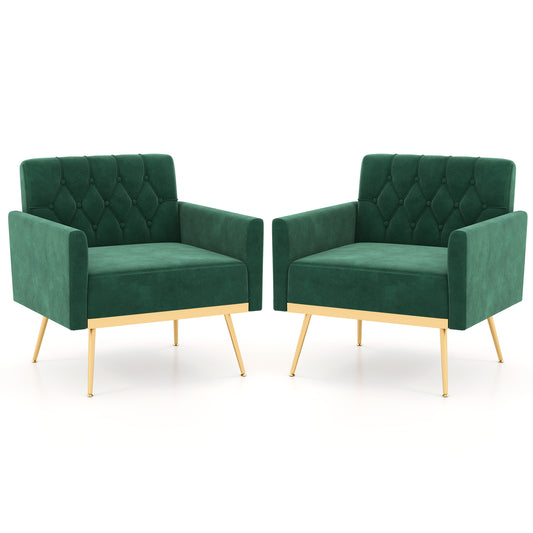Giantex Mid-century Upholstered Accent Chair, Modern Leisure Velvet Sofa w/Adjustable Foot Pads (2, Green)