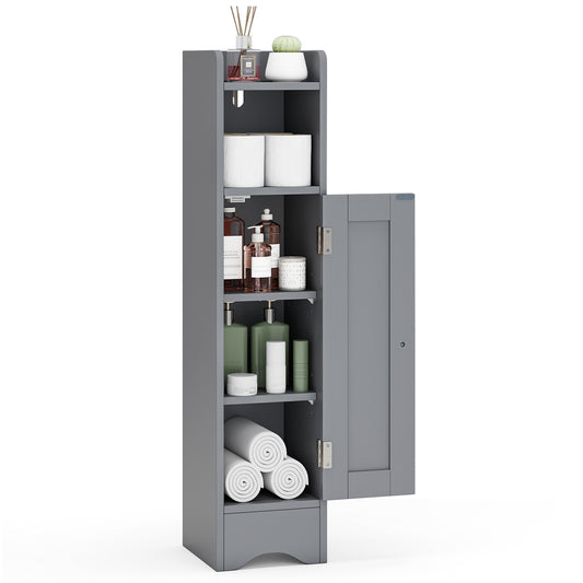 Giantex Small Bathroom Storage Cabinet, Corner Floor Cabinet w/Door & Adjustable Shelves, Narrow Toilet Paper Holder, Slim Storage Organizer, Grey