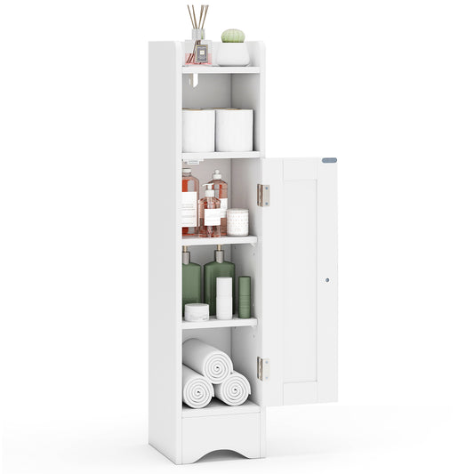 Giantex Small Bathroom Storage Cabinet, Corner Floor Cabinet w/Door & Adjustable Shelves, Narrow Toilet Paper Holder, Slim Storage Organizer, White