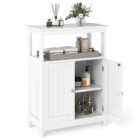 Giantex Bathroom Storage Cabinet, Floor Storage Organizer w/3-Level Adjustable Shelf, Modern Storage Unit, White