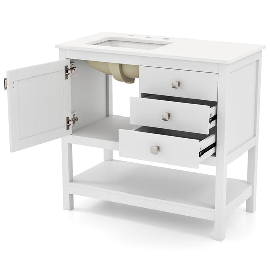 Giantex Bathroom Vanity w/Ceramic Sink, Freestanding Cabinet w/Extra Wide Granite Countertop