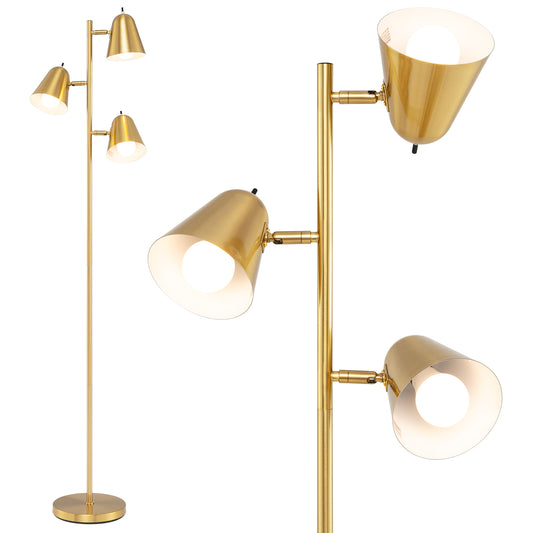 Giantex Tree Standing Floor Lamp w/3 Light, Mid Century Tall Pole Lamp w/Adjustable Lampshades