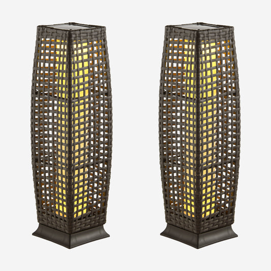 Giantex Outdoor Floor Lamp 2 Piece, Patio Lamp w/Auto On/Off Light, Brown