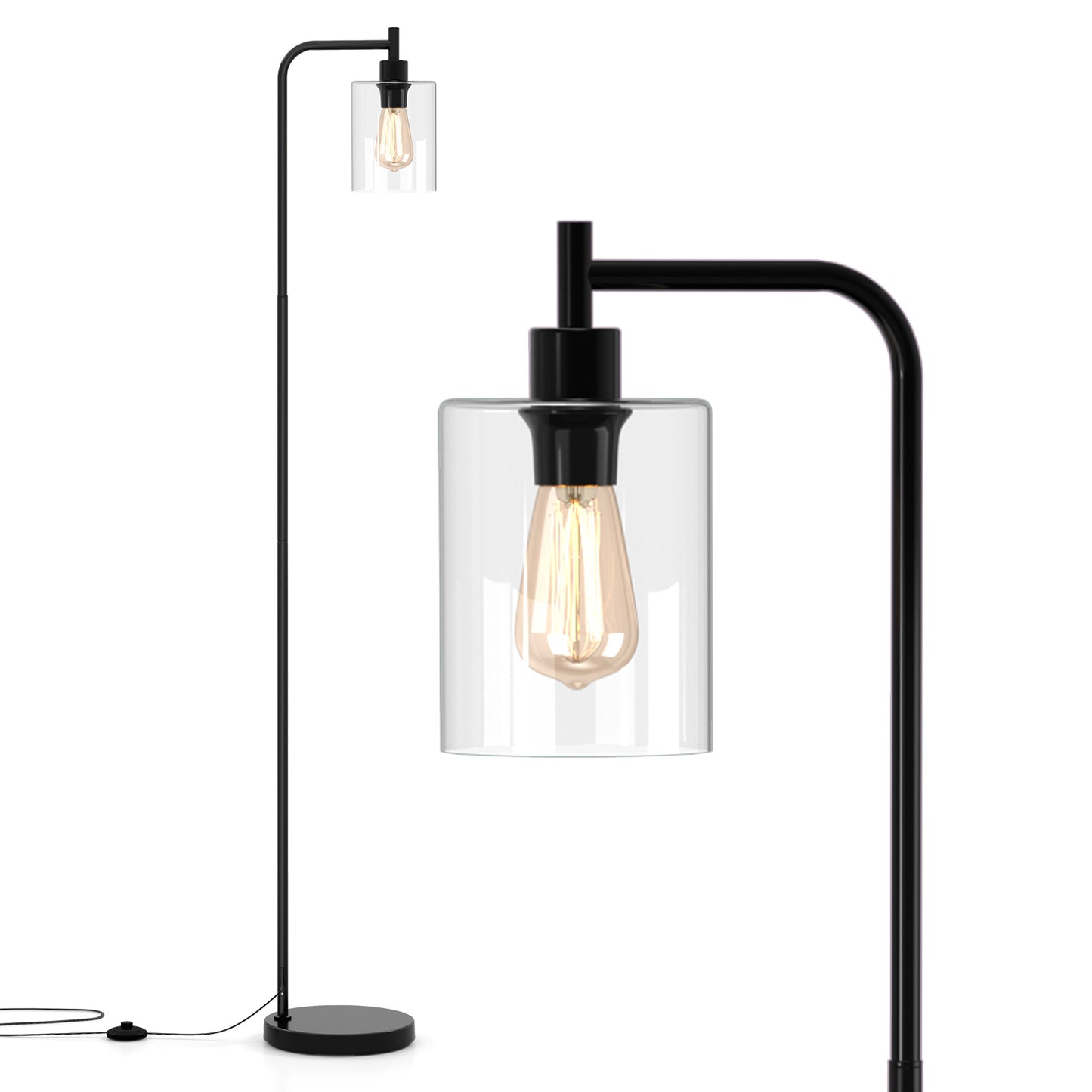 Giantex Industrial Standing Floor Lamp, Modern Reading Lamp w/Clear Glass Lampshade & Foot Switch, Tall Pole Lamp, Black