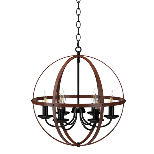 Giantex 6 Lights Chandelier, Ceiling Lamp w/Bronze Metal Spherical Shade & Adjustable Chain