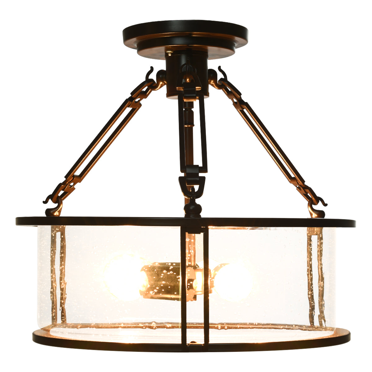 Giantex Semi Flush Mount Ceiling Light,  Hanging Pendant Ceiling Lamp w/ubble Glass Lampshade