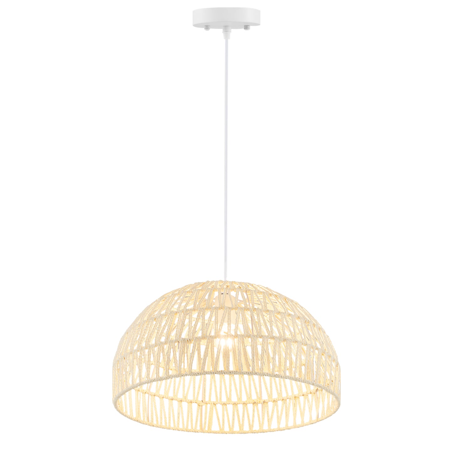 Giantex Pedant Light, Hanging Chandelier Lamp w/ Paper Ropes Lampshade & Length Adjustable Wire, Natural Style Light Fixture