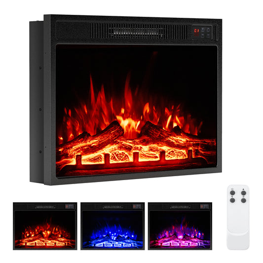 Giantex 24" 3-Sided Electric Fireplace Insert, 750W/1500W Fireplace Log Heater w/Remote Control