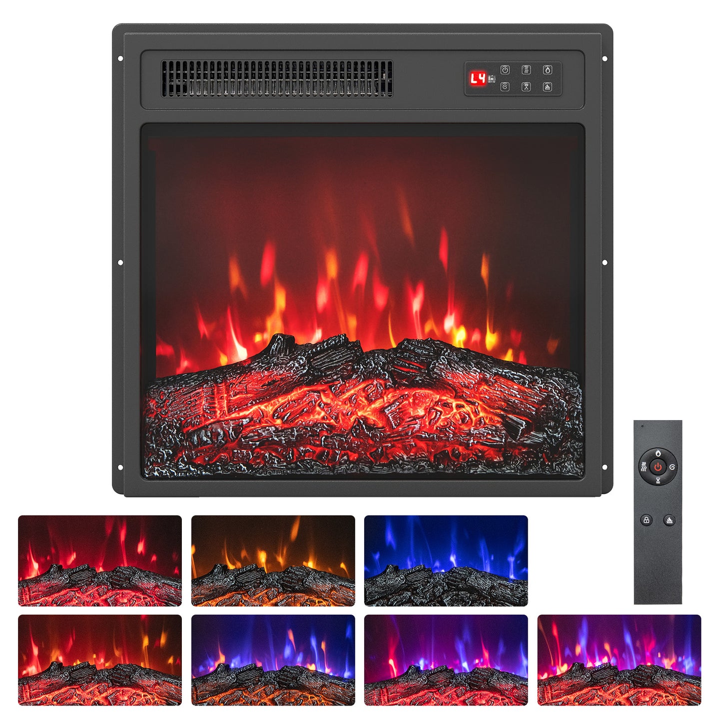 Giantex Electric Fireplace Insert, 18" Recessed Fireplace Heater w/ Adjustable Flame Colors