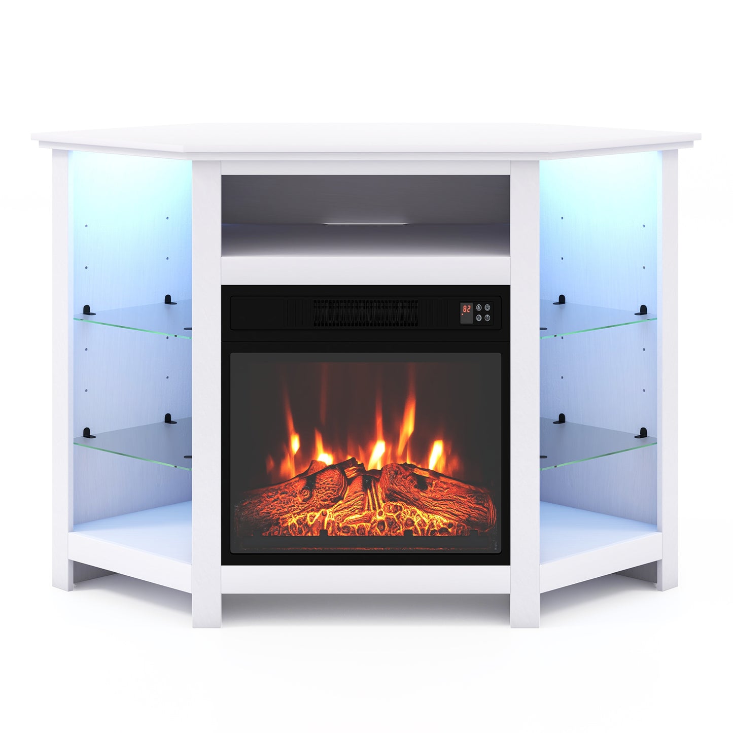 Giantex Corner TV Stand w/Electric Fireplace, Entertainment Center, Media Console Cabinet, White