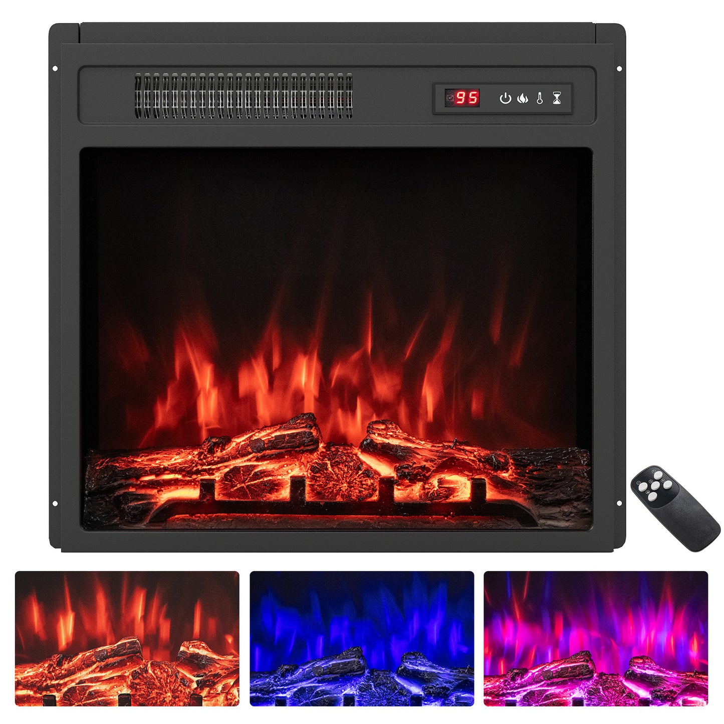 Giantex 18" Electric Fireplace, Recessed Fireplace Heater w/Adjustable Flame Colors