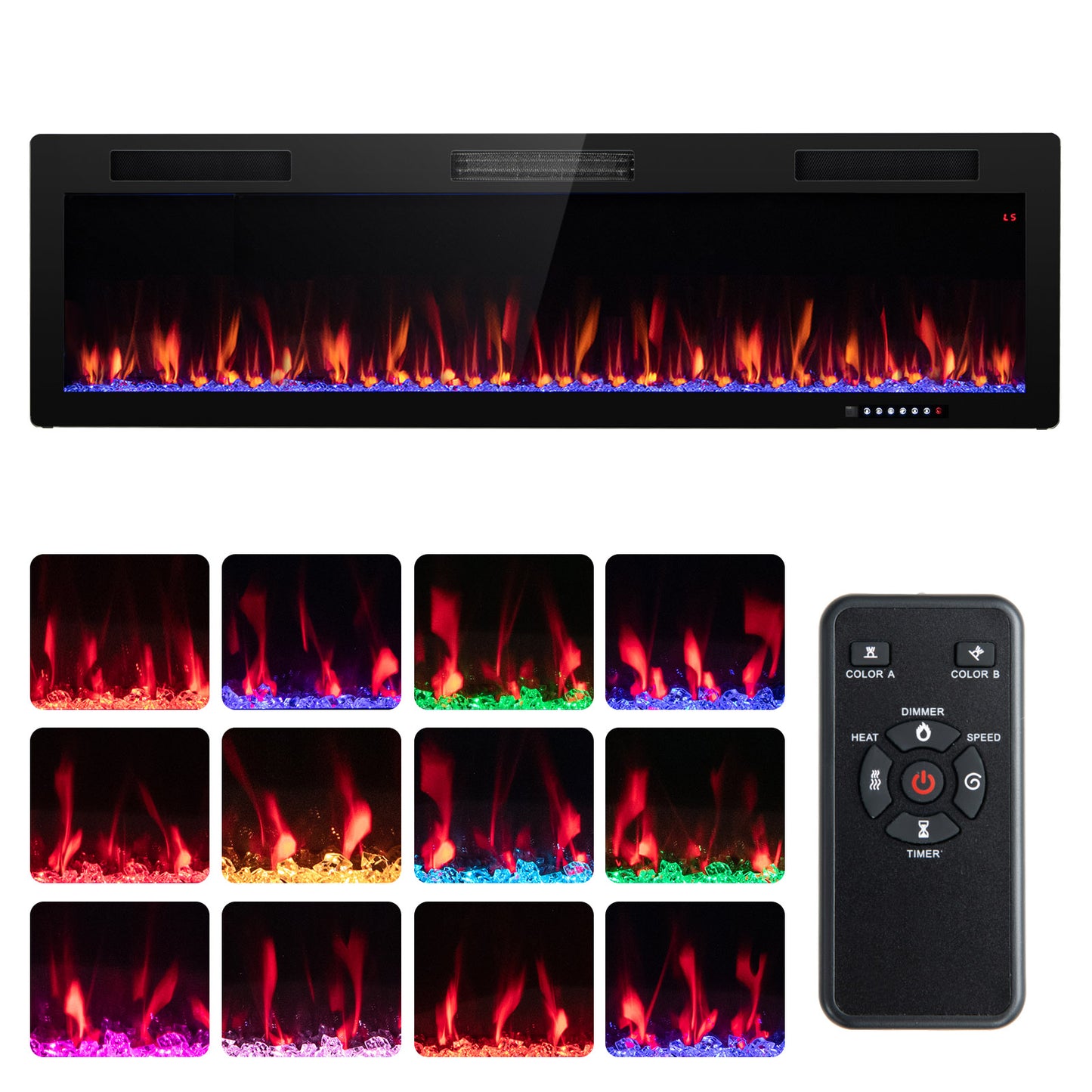 Giantex 60" Recessed and Wall Mounted Electric Fireplace, Fireplace Heater w/Adjustable Flame Color