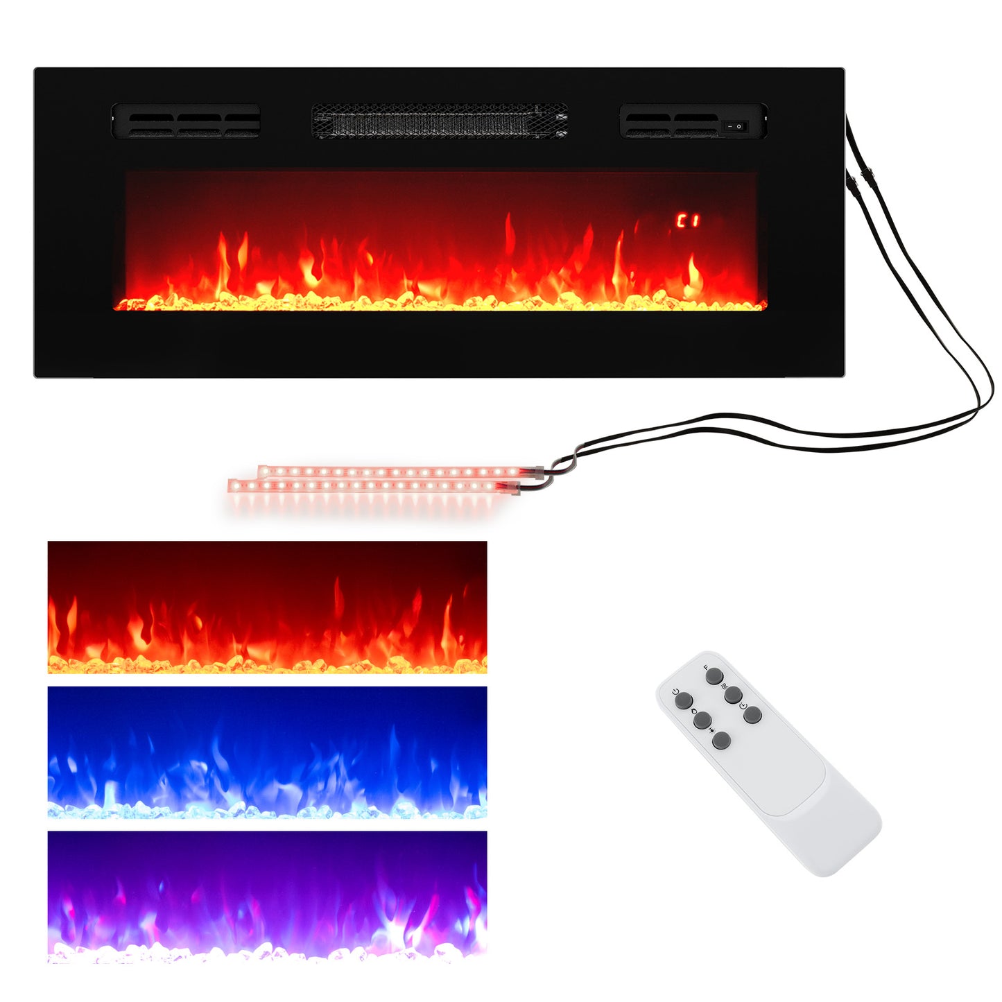 Giantex 36" Electric Fireplace Insert w/LED Strip Lights,  Fireplace Heater