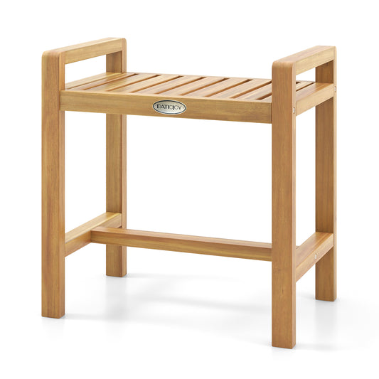 Giantex Teak Shower Bench, Wood Shower Stool for Bathroom Indoor and Outdoor Use