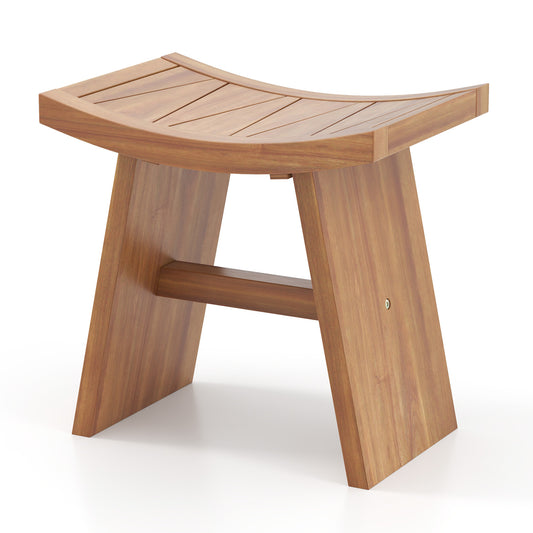 Giantex 18" Teak Shower Bench Seat, Small Shower Stool, Wooden Bathroom Bench