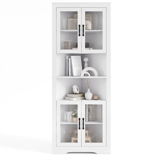 Giantex 67" Tall Corner Cabinet, Space-saving Triangular Buffet Cabinet w/ 4 Tempered Glass Doors, Adjustable Shelves, Freestanding Large Storage Pantry Hutch Cabinet