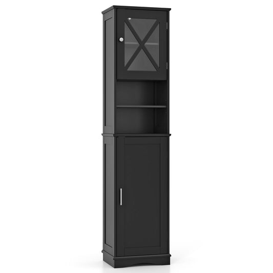 Giantex 67" Tall Bathroom Cabinet, Floor Storage Cabinet w/Acrylic Door & Adjustable Shelves, Black