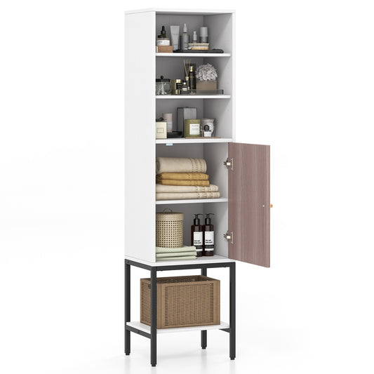 Giantex 4.8FT Tall Bathroom Storage Cabinet, Freestanding Cupboard w/Door, Adjustable Shelves, White