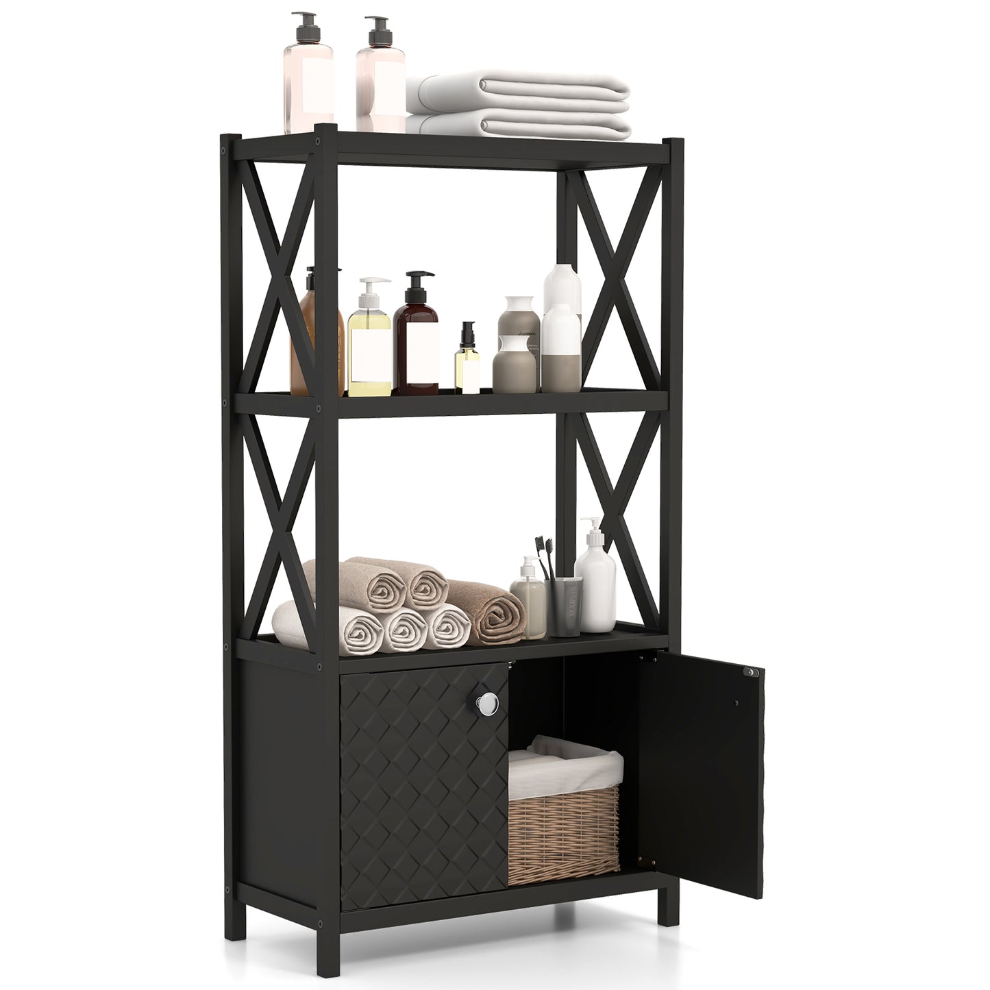 Giantex Bathroom Floor Cabinet, Modern Storage Cabinet, Storage Organizer, Black