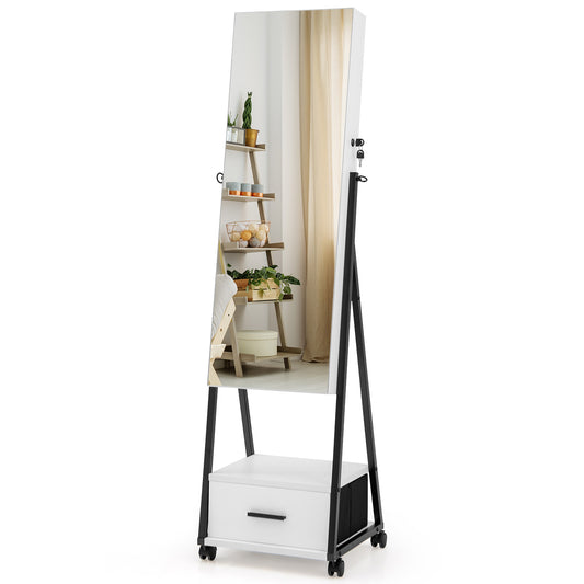 Giantex Freestanding Jewelry Cabinet, Jewelry Makeup Storage Organizer, Mobile Jewelry Armoire, White