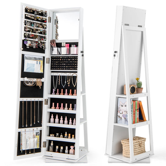 Giantex 360¡ã Rotating Jewelry Cabinet, Freestanding Organizer w/Full-Length Mirror & Rear Shelves, White
