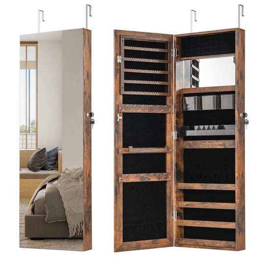 Giantex 43.5"  Jewelry Mirror Cabinet, Wall/Door Mounted Jewelry Cabinet, Full-Length Mirror Armoire, Rustic Brown