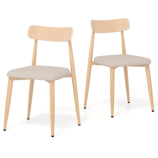 Giantex Modern Dining Chair Set of 2, Linen Fabric Upholstered Kitchen Chairs w/ Sturdy Metal Leg