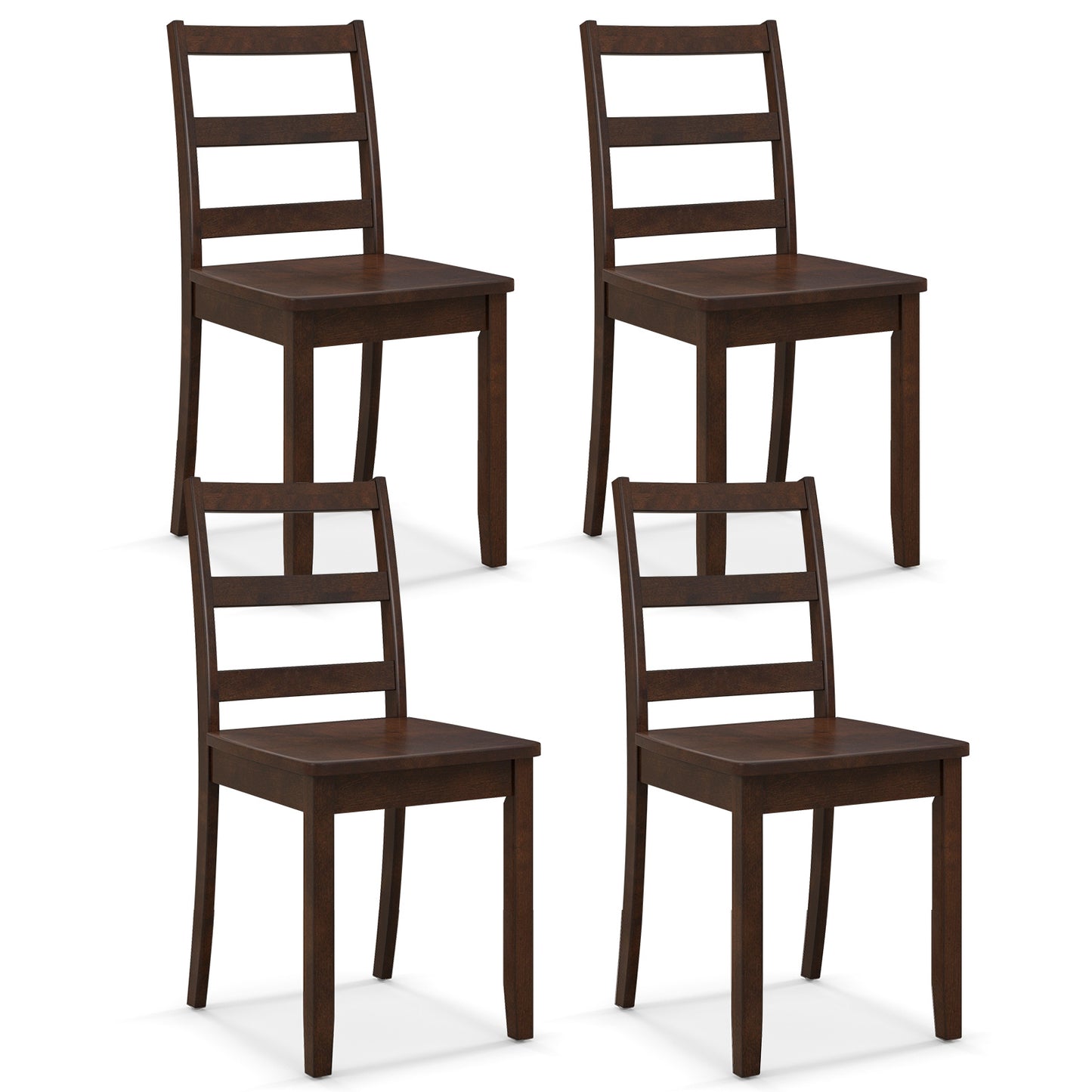 Giantex Set of 4 Dining Chairs, Space-Saving Armless Chairs w/Solid Rubber Wood Legs,  Ladder Back Side Chairs, Brown