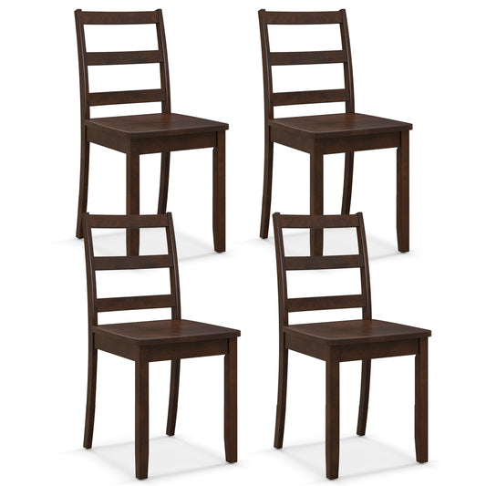 Giantex Set of 4 Dining Chairs, Space-Saving Armless Chairs w/Solid Rubber Wood Legs,  Ladder Back Side Chairs, Brown