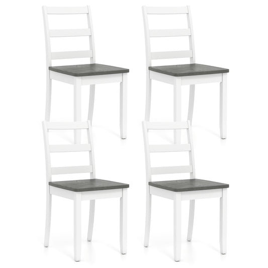 Giantex Set of 4 Dining Chairs, Space-Saving Armless Chairs w/Solid Rubber Wood Legs,  Ladder Back Side Chairs, Gray