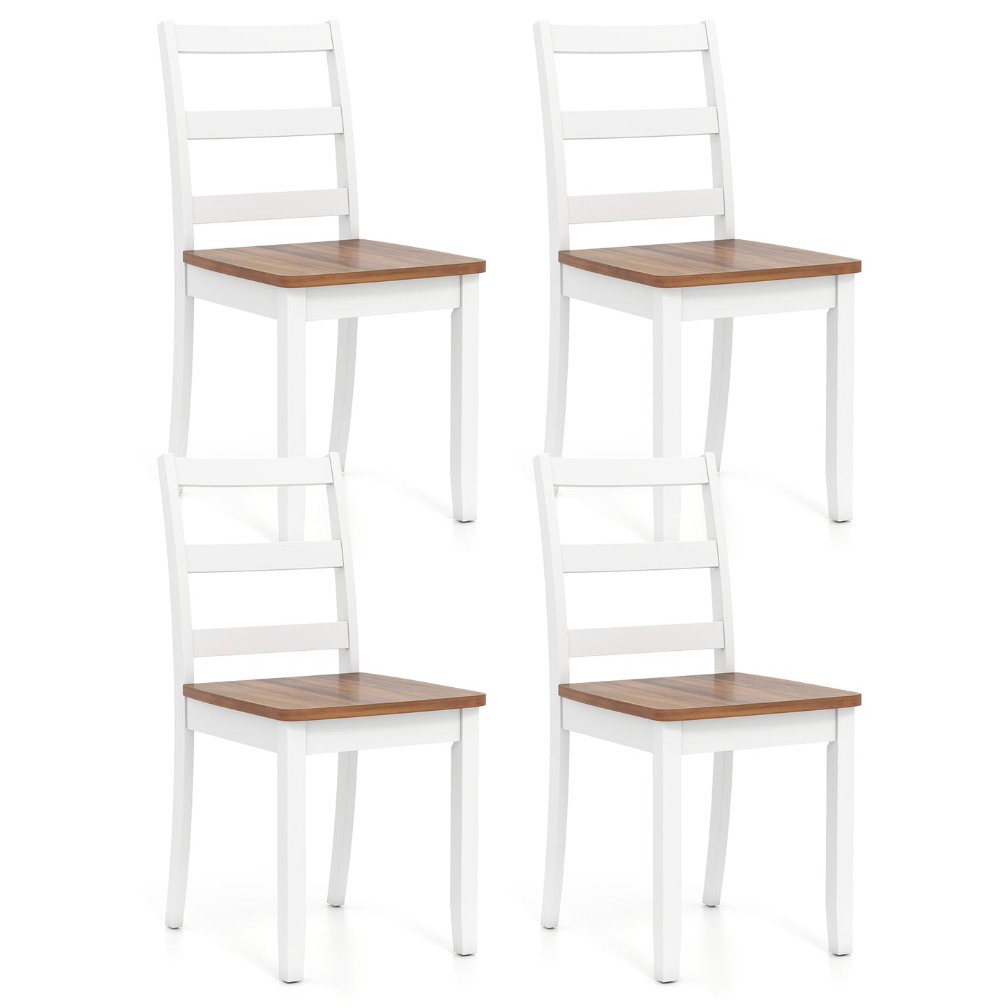 Giantex Set of 4 Dining Chairs, Space-Saving Armless Chairs w/Solid Rubber Wood Legs,  Ladder Back Side Chairs, Natural