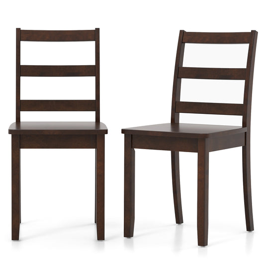 Giantex Set of 2 Dining Chairs, Space-Saving Armless Chairs w/Solid Rubber Wood Legs,  Ladder Back Side Chairs, Brown