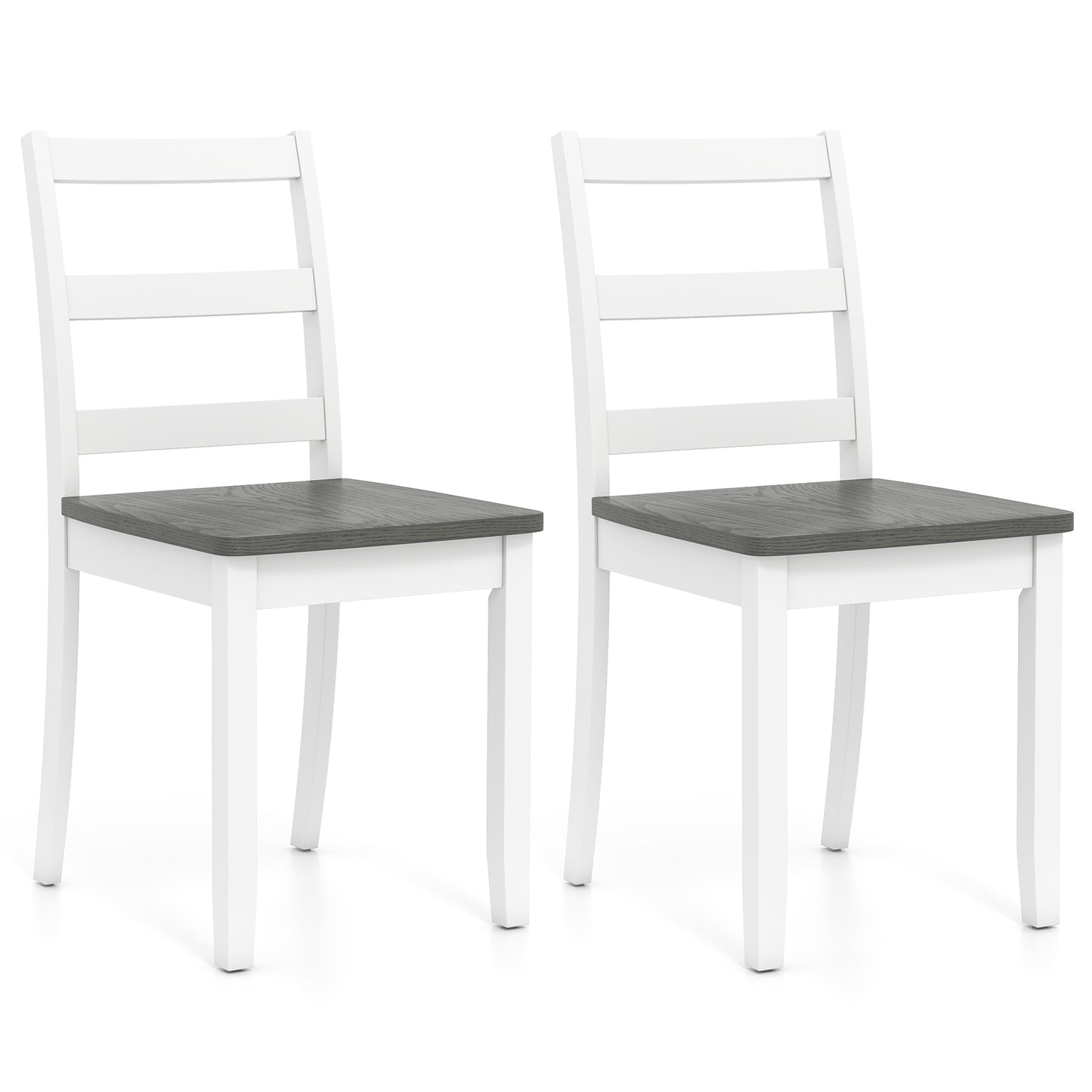 Giantex Set of 2 Dining Chairs, Space-Saving Armless Chairs w/Solid Rubber Wood Legs,  Ladder Back Side Chairs, Gray