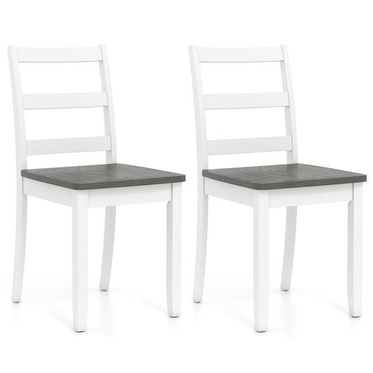 Giantex Set of 2 Dining Chairs, Space-Saving Armless Chairs w/Solid Rubber Wood Legs,  Ladder Back Side Chairs, Gray