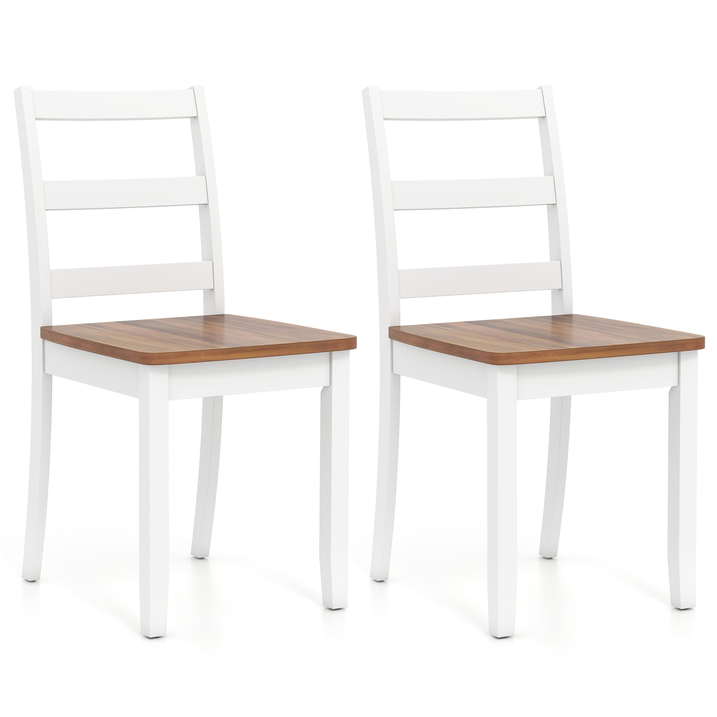 Giantex Set of 2 Dining Chairs, Space-Saving Armless Chairs w/Solid Rubber Wood Legs,  Ladder Back Side Chairs, Natural