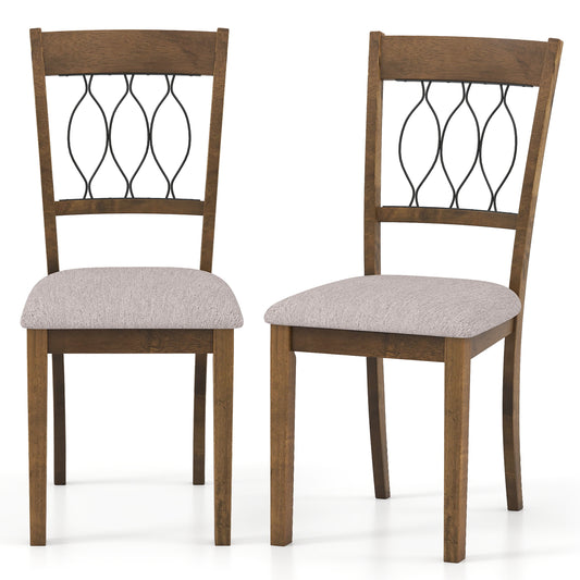 Giantex Farmhouse Dining Chairs Set of 2, Modern Kitchen Chairs w/Elegant Hollowed backrest, Upholstered Seat, Brown