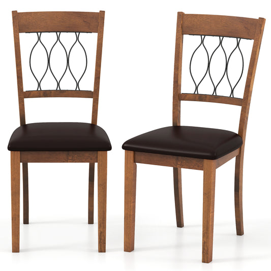 Giantex Farmhouse Dining Chairs Set of 2, Modern Kitchen Chairs w/Elegant Hollowed backrest, Upholstered Seat, Walnut