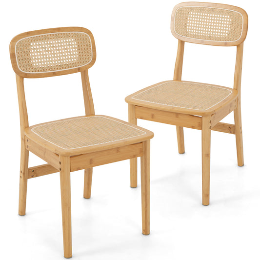 Giantex Rattan Dining Chairs Set of 2, Solid Wood Frame Kitchen Dining Chairs , Mid-Century Style Dining Chairs