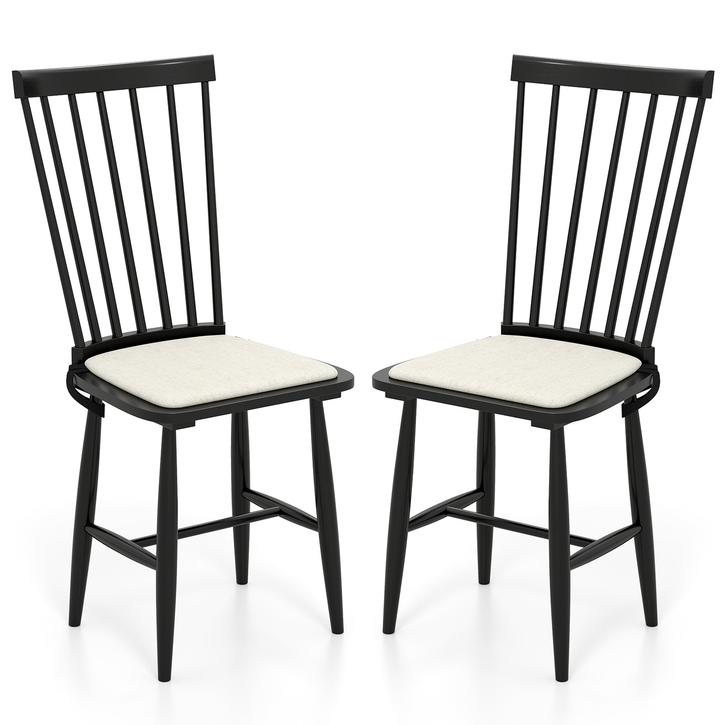 Giantex 2 Piece Windsor Dining Chair Set w/Removable Padded Cushion, Farmhouse Mid-Century Wooden Chairs