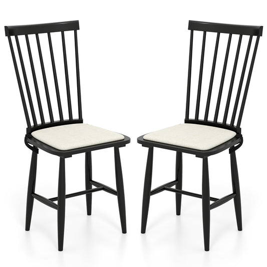 Giantex 2 Piece Windsor Dining Chair Set w/Removable Padded Cushion, Farmhouse Mid-Century Wooden Chairs