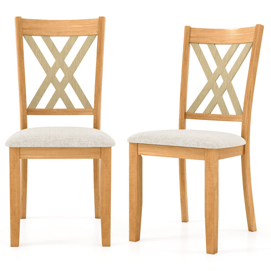 Giantex Farmhouse Dining Chair Set of 2,  Upholstered Kitchen Chairs, Modern Armless Chair Furniture Set, Natural