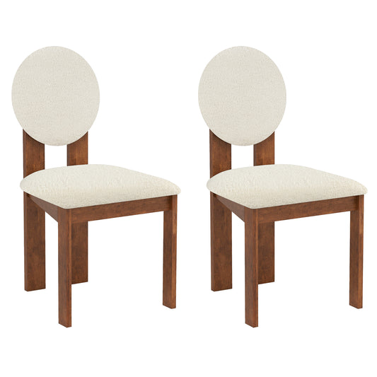 Giantex Sherpa Dining Chairs Set of 2, Modern Kitchen Chair w/Rubber Wood Legs, Round Backrest, H-shaped Frame & Padded Seat,