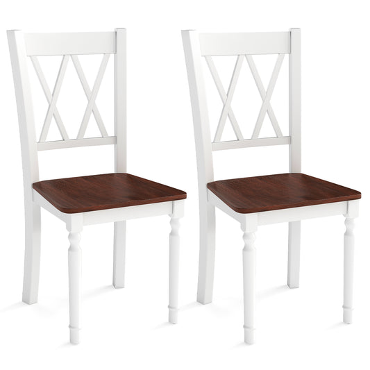 Giantex 2 Pcs Farmhouse Dining Chairs w/Rubber Wood Frame, Modern Kitchen Chairs, Wooden Dining Furniture