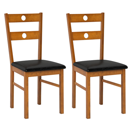Giantex Wooden Dining Chairs Set of 2, Armless Kitchen Chairs w/Hollowed Backrest & Upholstered PU Seat, Walnut